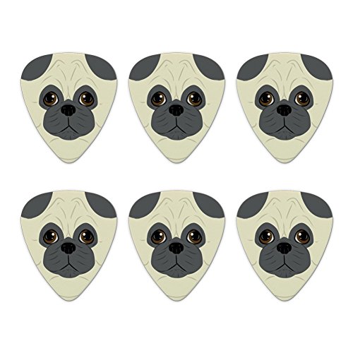Cute Pug Face Pet Dog Novelty Guitar Picks Medium Gauge - Set of 6
