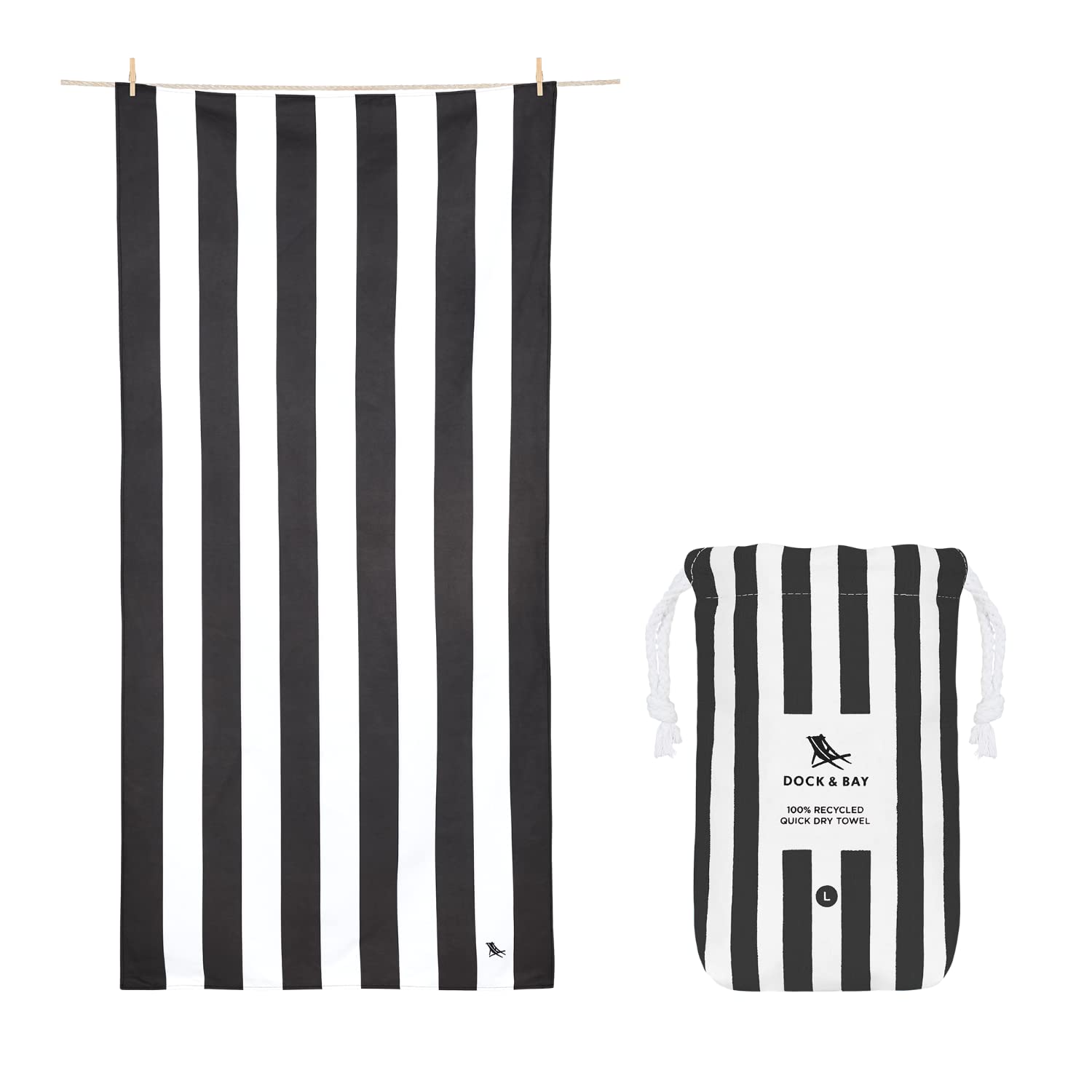 Photo 1 of Dock & Bay Beach Towel - Quick Dry, Sand Free - Compact, Lightweight - 100% Recycled - Includes Bag - Cabana - Kamari Charcoal - Extra Large (200x90cm, 78x35)