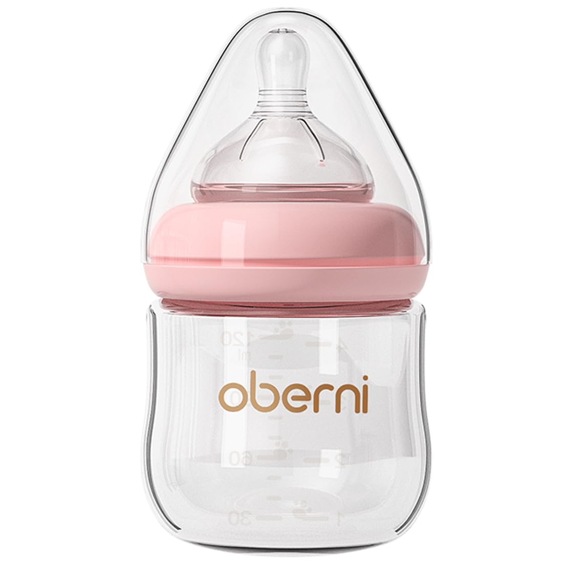 Oberni Glass Baby Bottle, Easy to Clean, Anti-Colic Baby Bottles with Slow Flow Breast-Like Teat 120ml (Pack of 1), 0m+, Pink