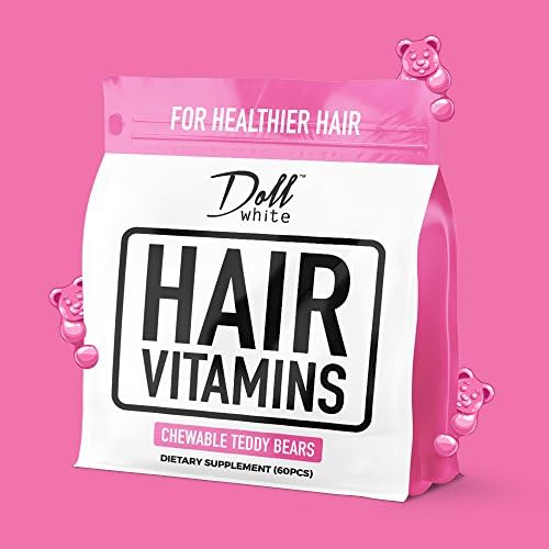 Doll White Hair Vitamins - Chewable Bear Vitamins for Longer & Thicker Hair • One Month Supply • Grow Longer Hair Faster • Stop Hair Breakage • Grow Thicker & Shinier Hair • Strawberry Flavoured