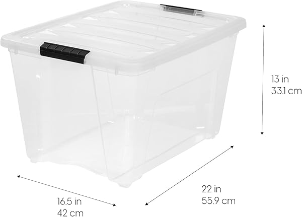 IRIS USA 54 QT STACKABLE PLASTIC STORAGE BINS WITH LIDS, 6 PACK – BPA-FREE, MADE IN USA – SEE-THROUGH ORGANIZING SOLUTION, LATCHES, DURABLE NESTABLE CONTAINERS, SECURE PULL HANDLE – CLEAR