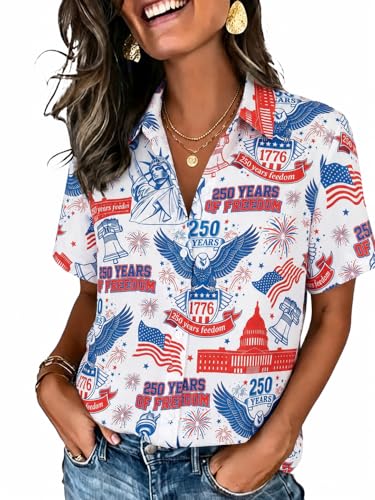 American Flag Shirt Women Patriotic Shirts 4th of July Tops USA Hawaii Floral Blouses Memorial Day Button Down Shirts at Amazon