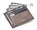 MEKU RFID Blocking Slim Leather Credit Card Holder Unisex Slim Business Card Case Minimalist Wallet with Cash Clip Khaki (Upgraded Version)