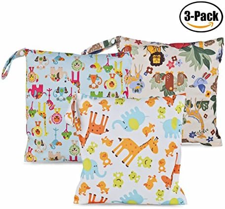 3 Pcs Baby Wet and Dry Cloth Diaper Bags – Waterproof Washable Reusable Hanging Diaper Organizer for Baby Diapers Swimwear and Towel