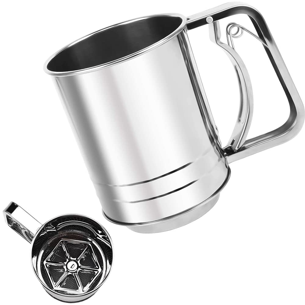 Stainless Steel Flour Sieve, Flour Sifter Cup, Flour Sifter Stainless Steel Flour Sieve, Flour Sifter with Handle, Double Layer Mesh, Used for Sieving Powdered Sugar, Tapioca Flour, Cake Flour