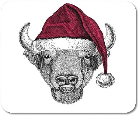 Emvency Mouse Pads Buffalo Bison Ox Bull Christmas Wild Animal Wearing Santa Claus Hat Red Winter Holiday Happy New Year Mousepad 95 X 79 For