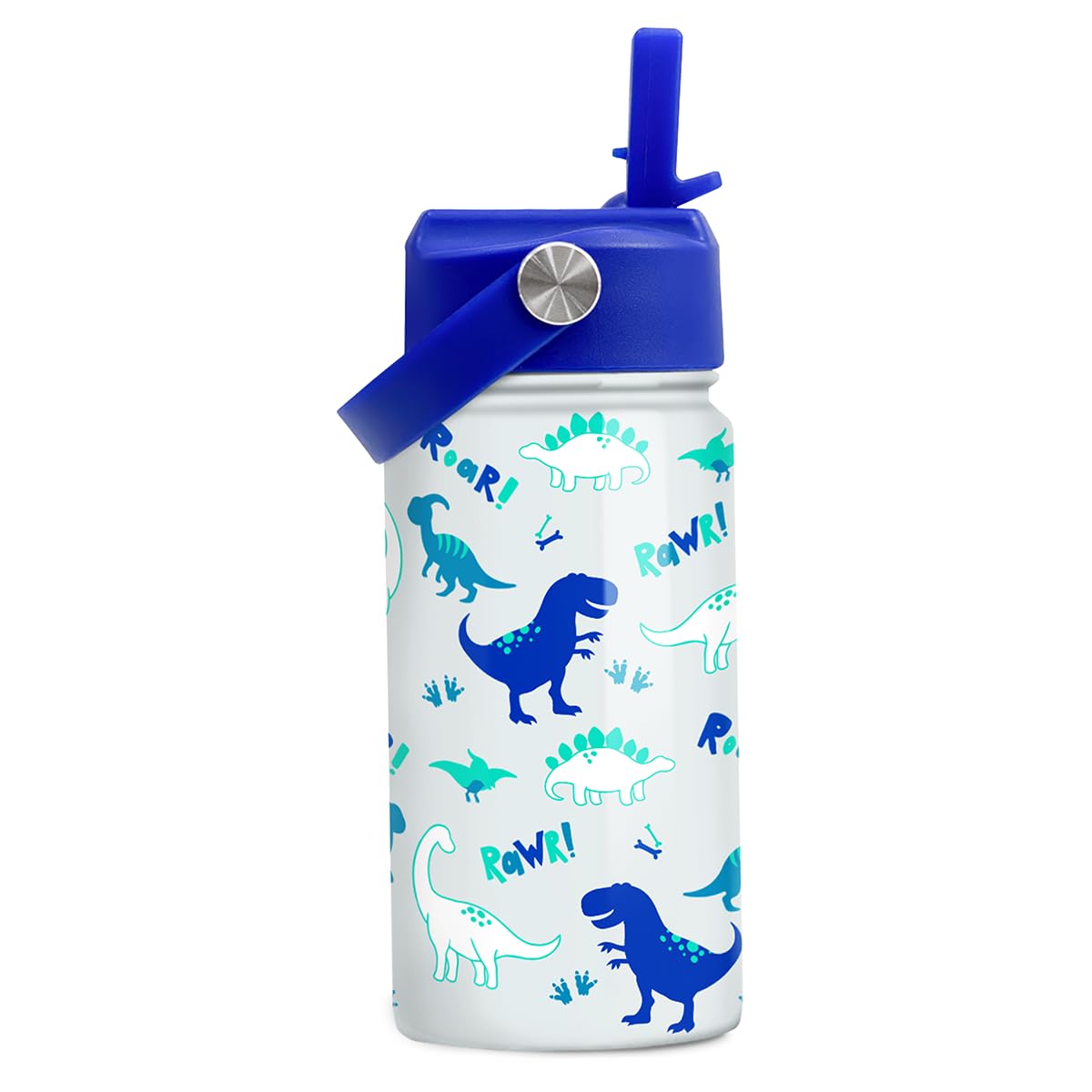 Photo 1 of SANDJEST Dinosaur 12 oz Insulated Stainless Steel Water Bottle with Straw Lid - Thermos for Kids & Teens - School, Sports, Travel Cup