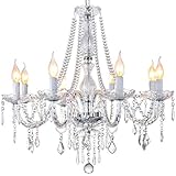 Classic Elegent Crystal Candle Candelabra Chandelier 8 Light Chrome Lighting Fixture LED Pendant Ceiling Light for Livingroom Bedroom Dinning Room 8 E12 Bulbs Required H 25 in x Dia 27 in