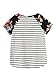 ROMWE Women's Floral Print Short Sleeve Tops Striped Casual Blouses T Shirt Black S