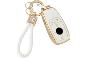 PIFOOG Key Fob Cover for Mercedes TPU White Gold Bling Keychain Accessories Fit Benz GLA GLE GLB GLS GLC CLA CLS C300 AMG A E S G Class Cute Car Keys Case Shell Girly Women