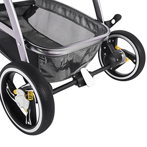 Besrey Pram Baby 2 in 1 Carriage with Convertible Reversible Bassinet & Shock Absorber for Infant Newborn Sit and Sleep Stroller - Gray