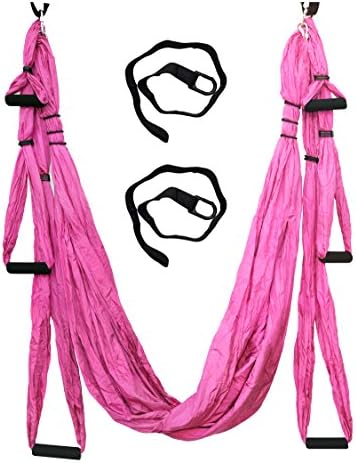 Parachute Fabric Aerial Yoga Swing - Ultra Strong Antigravity Yoga Hammock/Trapeze/Sling for Air Yoga Inversion Exercises Tool (Rose Red)