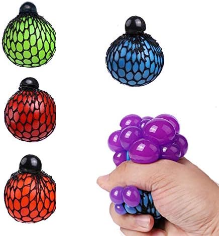 Nextnol 4Pcs Mesh Ball Rubber Stress Relief Squeezing Soft Rubber Vent Grape Ball Hand Wrist Toy Vent Toy(Red, Orange, Blue and Green)