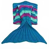 YiZYiF Elegant Mermaid Tail Knitted Blanket Soft cozy Sleeping Bag for Adult Children Teen Kids (Blue Purple)