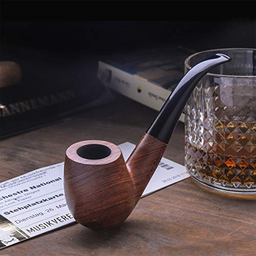 Free Boy Tobacco Pipe Handmade Wooden Bent Smoking Pipe with Accessories - Thumbnail 6