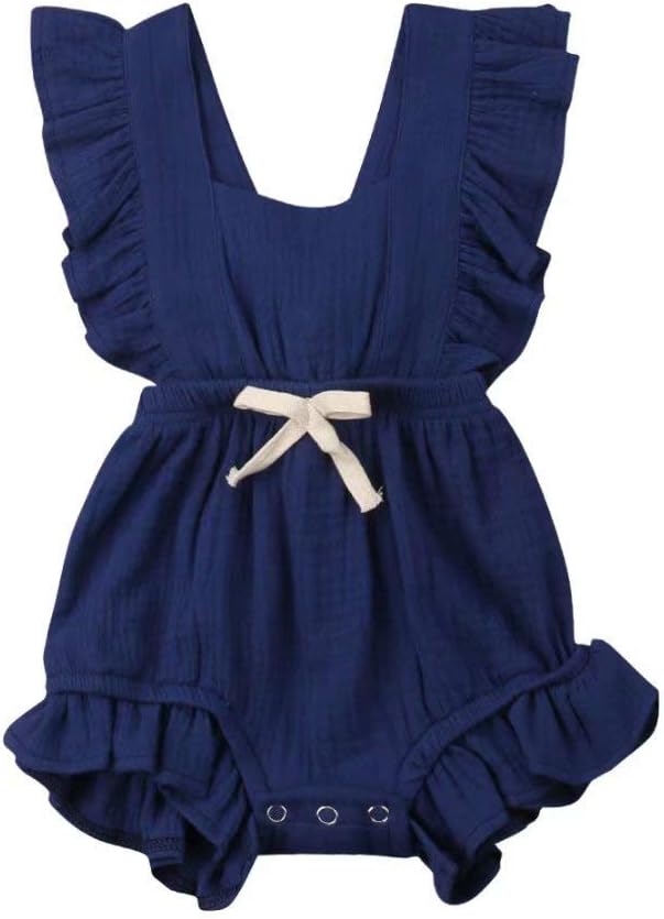 Geagodelia Newborn Infant Baby Girls Sleeveless Romper Jumpsuit Cotton Linen Ruffled Bodysuit Summer Casual Clothes Outfits