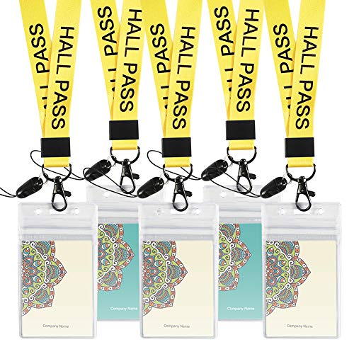 Melife 6 Pack Hall Pass Lanyards with ID Badge Holder Card Passes & Safety Breakaway Lanyards Keys J Hooks Clip Vertical Plastic Sleeve Cover Waterproof Nametags Protectors Office School -Yellow