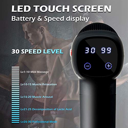 Deep Tissue Massage Gun, Rechargeable Handheld Percussion Massager, Portable Body Muscle Massage gun for Pain Relief and Back Muscle Soreness with 6 Massage Heads and 30 Speed High-Intensity Vibration