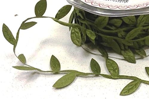 Olive Green Leaf Trim Delicate Satin Ribbon on a 10m Roll