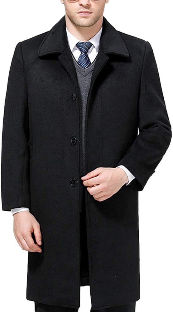 YOUTHUP Mens Coats Regular Fit Knee-Length Wool Blend Overcoat Casual ...