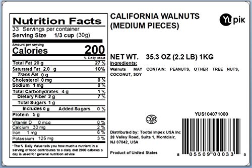 YUPIK RAW CALIFORNIA WALNUTS, MEDIUM PIECES, 2.2 LB (35.2 OZ), KOSHER, GLUTEN-FREE, VEGAN, CHOPPED NUTS, UNSALTED, UNROASTED, SOURCE OF OMEGAS, HEALTHY SNACKS, IDEAL FOR BAKING & COOKING