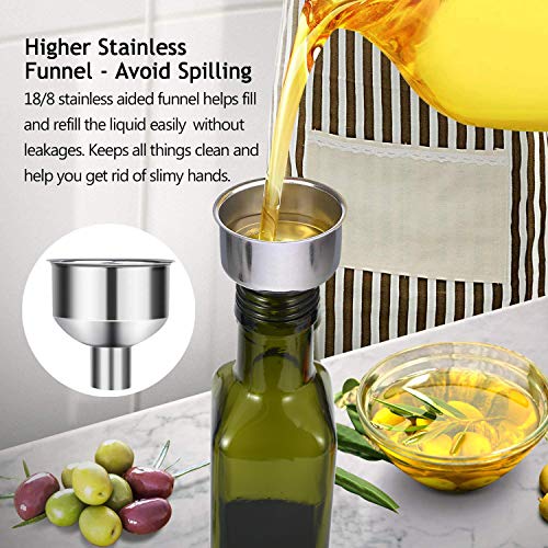Gusnilo Glass Olive Oil Bottle - 250ml Second Generation Green Oil & Vinegar Cruet with Pourers and Funnel - Olive Oil Carafe Decanter for Kitchen-(8.5 Oz Ounce)