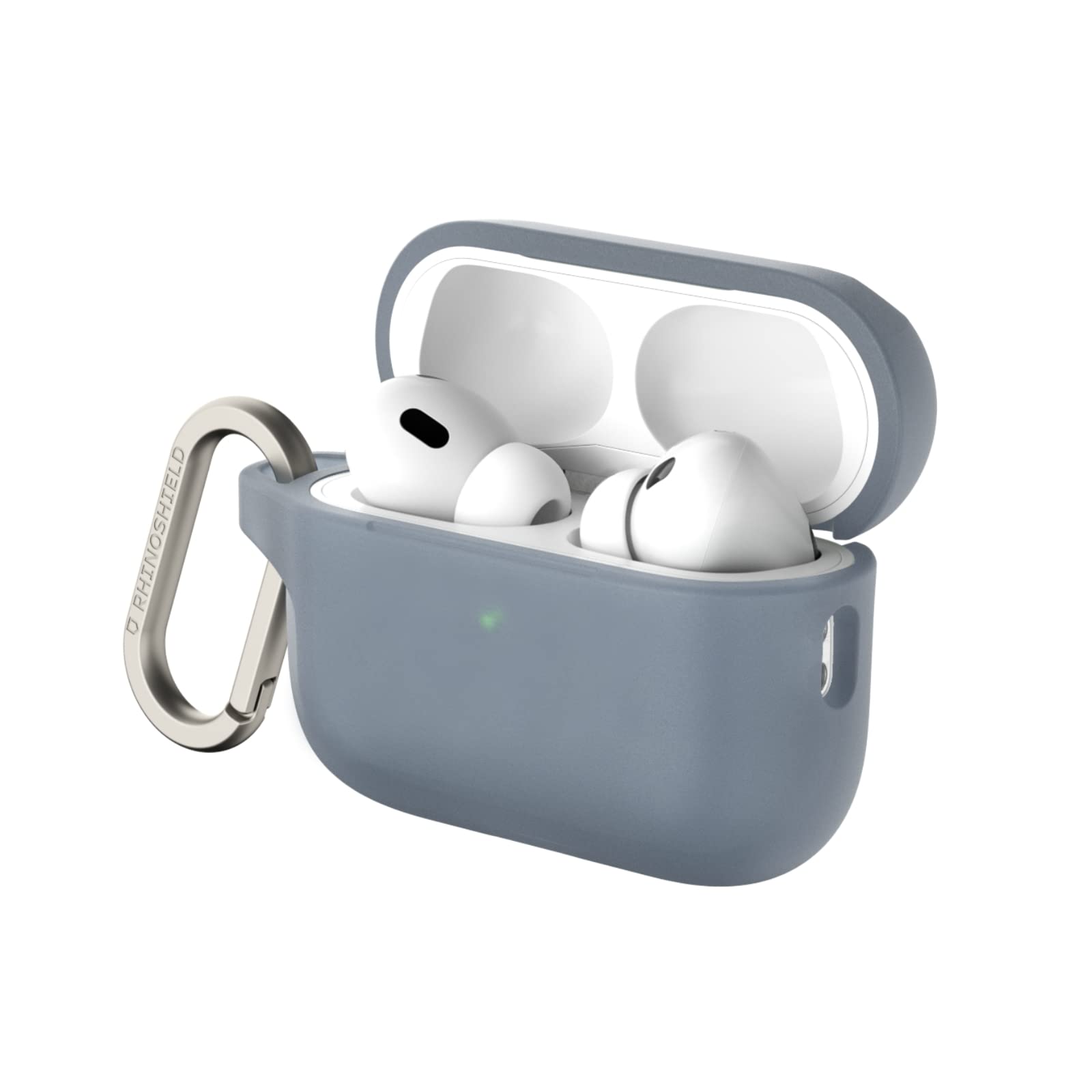 RHINOSHIELD AirPods Case with Carabiner Compatible with Apple [AirPods Pro 2] | Military Grade Drop Protection, Scratch Resistant, Wireless Charging - [Ash Grey, Standard Set]