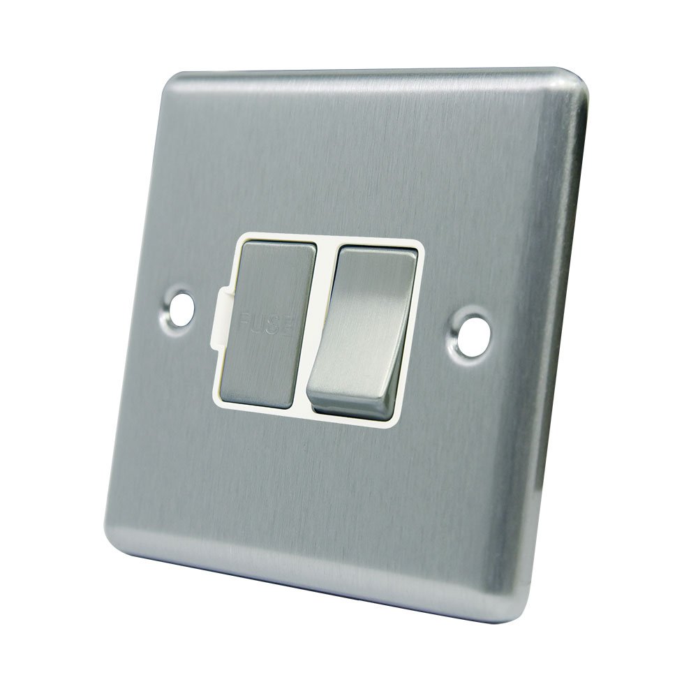 AET CSCSFSWS 13 A Satin Finish Chrome Classical Switched Fused Spur Connection Unit with White Insert Metal Rocker Switch