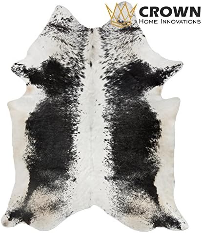 Black and White Cowhide Rug (5ft x 7ft) | Cowhide Area Rugs by Crown Home Innovations | 100% Natural Leather Rugs (Salt N Pepper)