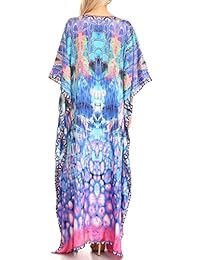 Sakkas Anahi - Vestido largo con cuello en V, diseño floral, color marrón, Cobertura total, talla única