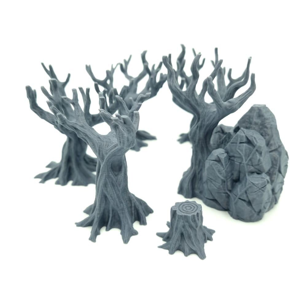 QP3D - Set of 6 Trees - Scatter Terrain, Fantasy Scenery for Tabletop & RPG 28-32mm Miniatures Wargames, Props DnD D&D, 3D Printed and Paintable