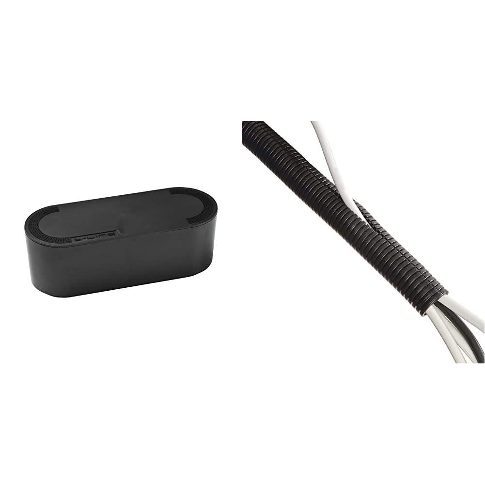 D-Line Cable Tidy Box, Hide and Conceal Extension Blocks and Electrical Cables - Small, Black & Cable Tidy Tube | Cable Management Sleeve – Black