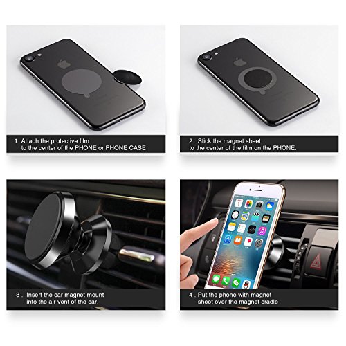 Car Phone Mount Holder,HETBEES Universal Air Vent Mobile Phone Magnetic Car Holder Cradle 360° Rotation Cell Phone GPS Mount for Smartphone, iPhone X/8/7/6/6S/5/,Samsung,LG,HTC and Tablet