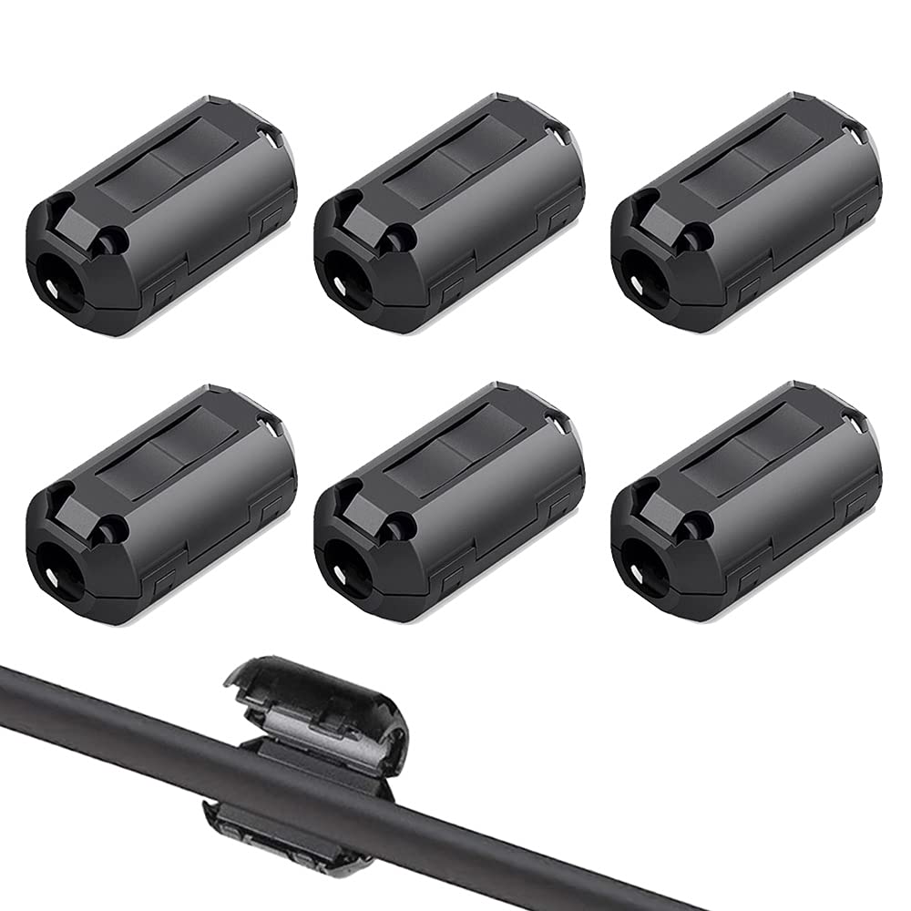 QitinDasen 6Pcs Black Clip-on Ferrite Ring Core, RFI EMI Noise Suppressor Cable Clip, Anti-Interference High-Frequency Filter, for USB Data Speaker Cable (13mm Inner Diameter)