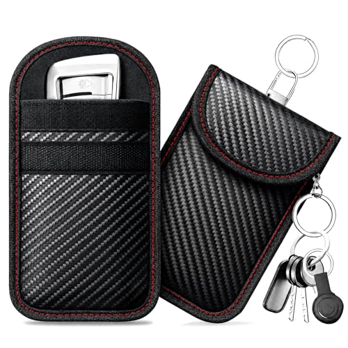 caslord Faraday Pouch for Car Keys, Pack of 2 Anti-Theft RFID Key Fob Protection Bag with 4 Pack Key Rings for Car Security, M, Red
