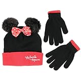 Disney Girls Minnie Mouse Acrylic Knit Winter Headwear with Character Bow and Matching Glove Set