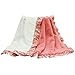 Gia Coral Pink and White with Floral Print Ruffle Reversible Velour Blanket