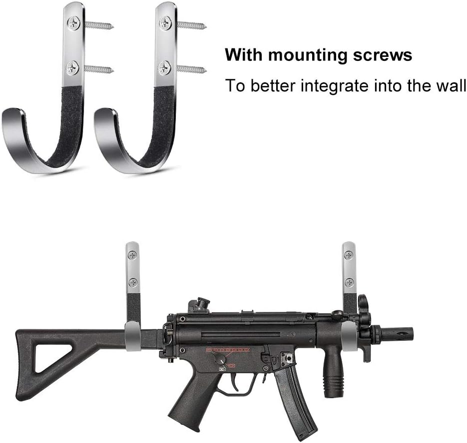 Aokin Gun Rack Shotgun Hook Rifle Hanger Archery Bow Hangers Felt Lined Wall Mount Storage J-Hooks,Silver,4 Pcs: Sports & Outdoors