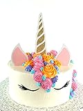 Handmade Unicorn Birthday Cake Topper Decoration - Made in USA with Double Sided Silver Pink Black White Glitter StockCake not included (Gold)