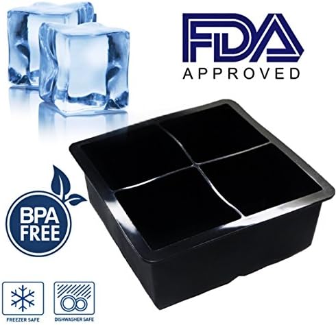 Large Whiskey Ice Cube Mold - XL - Ice Tray For Perfect Cocktail Ice Cubes - Makes 4 Extra Large 2.25" Square Ice Cubes - Ideal For Scotch and Bourbon Drinkers - Perfect For Home Bar
