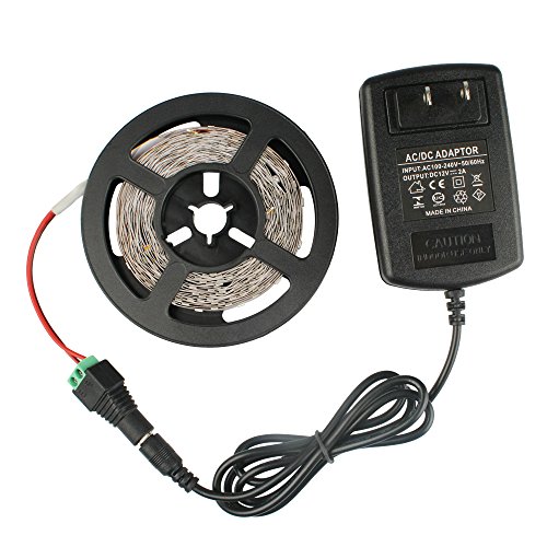 GALYGG DC12V White SMD 2835 Non-Waterproof LED Light Strip Lights 16.4ft/5m,300 Units LEDs Tape,Contain(Flexible LED Strip Lighting with 2A Power Supply Plug),for Gardens/Homes/Kitchen/Cars/Bar…