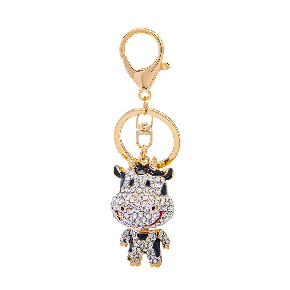 ARFUKA Keyring Animal Cow Pendant Keychain Rhinestone Crystal Key Holder Bag Pendant Key Chain Women Gift for Birthday Christmas Festival Black