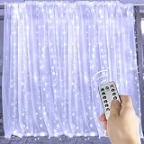 Brightown 9.8 Ft Window Curtain Icicle Lights with Remote & Timer, 300-LED Fairy Twinkle String Lights with 8 Modes Fits for Bedroom Wedding Party Backdrop Outdoor Indoor Wall Decoration, Pure White