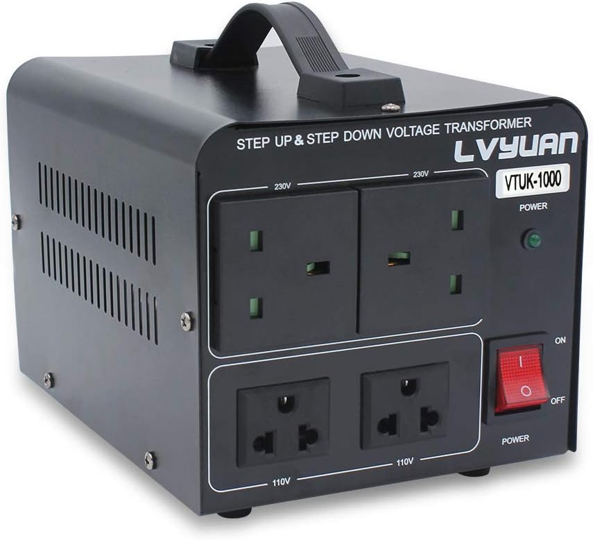 LVYUAN 1000W Voltage Transformer 220V to 110V UK to US Dual Sockets