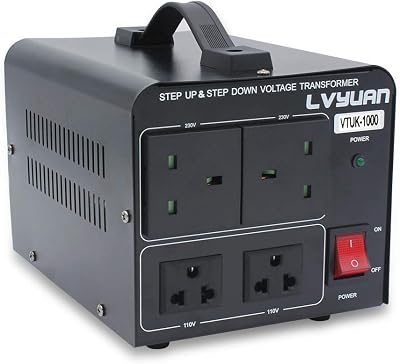 LVYUAN 1000W Voltage Transformer 220V to 110V UK to US Dual Sockets