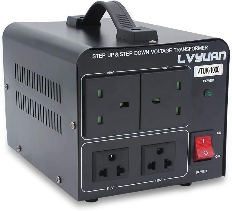 LVYUAN 1000W Voltage Transformer 220V to 110V UK to US Dual Sockets