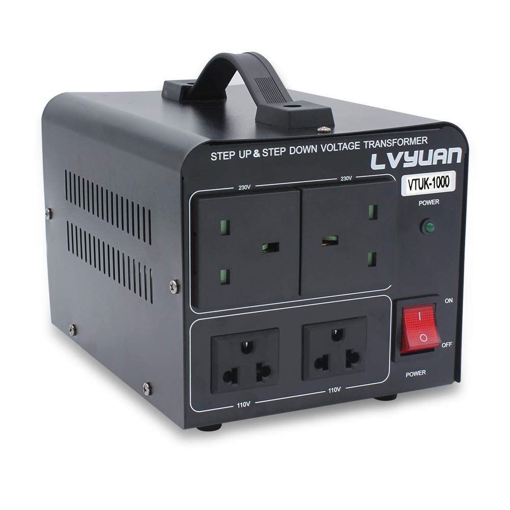 LVYUAN 1000W 220V 110V Step Up & Step Down Voltage Transformer Converter UK to US Dual 110V & 220V outlets
