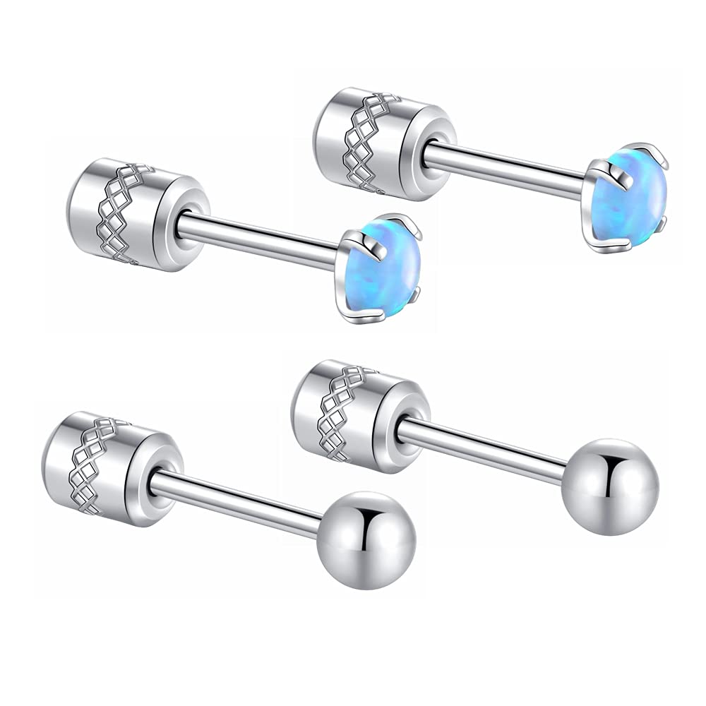 2 Pairs Stud Earrings Set,Hypoallergenic Cubic Zirconia 316L Stainless Steel CZ Screw back Double Sided Earrings for Men,Women,Boys & Girls