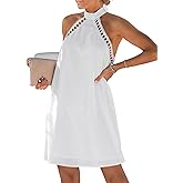 CUPSHE Women Lace Trim Summer Dress Halter High Neck with Tie Backless A Line Lining Casual Sundress Holiday Mini Dress