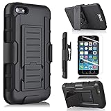iPhone 5C Case, Starshop [Heavy Duty] Dual Layers Kickstand Case With [0.33m 9H Tempered Glass Screen Protector Included] and Locking Belt Clip (Black)